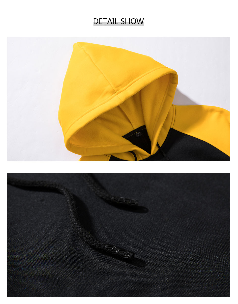 Streetwear Patchwork Hoodie Men Hip Hop Hooded Solid Slim Fit Casual Hoody