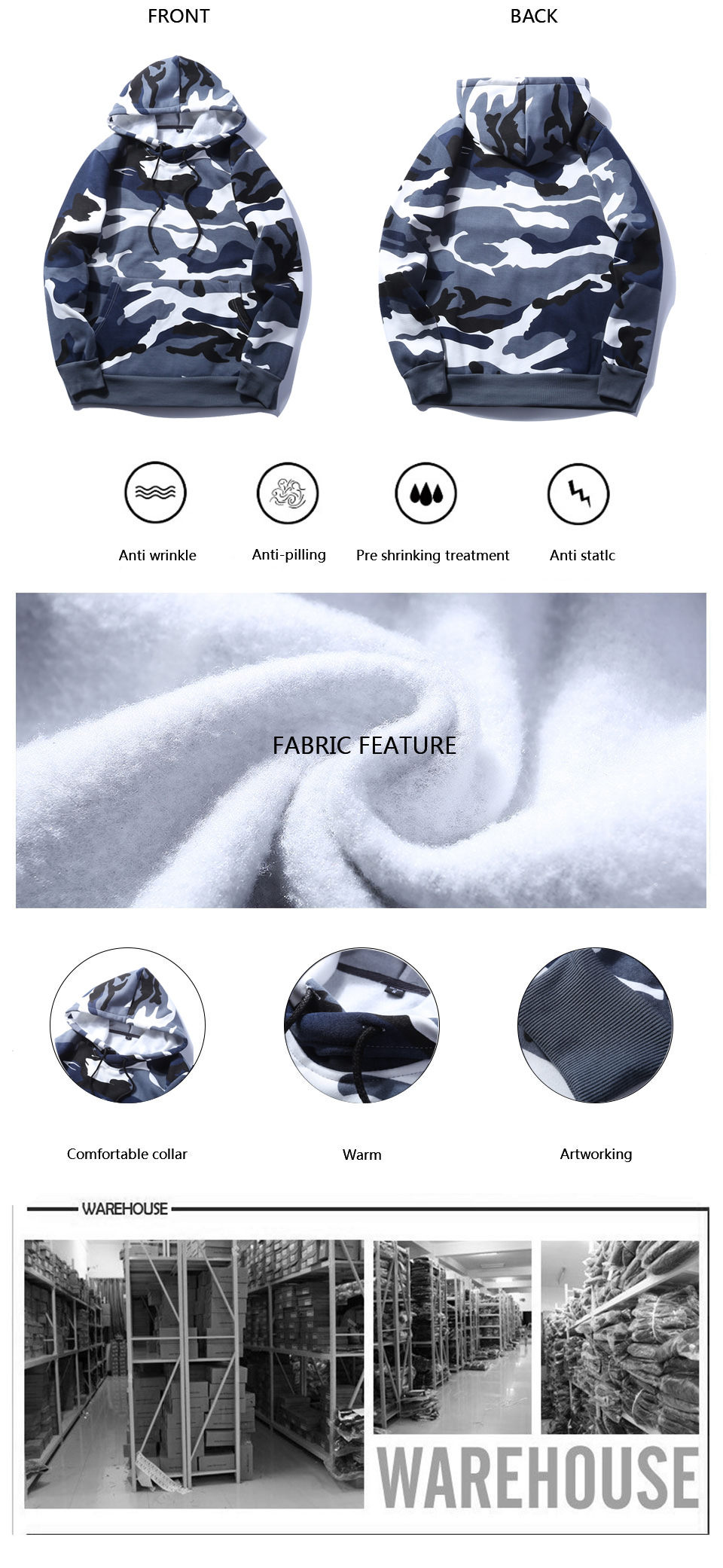 Camouflage Sweatshirt Military Style Sweatshirt Hip Hop Hoodie Men Casual