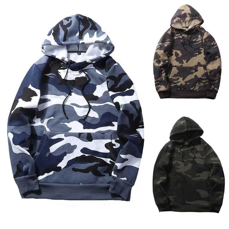 Mens Hoodies And Sweatshirts Military Pocket Hooded Winter Sweatshirt Camouflage