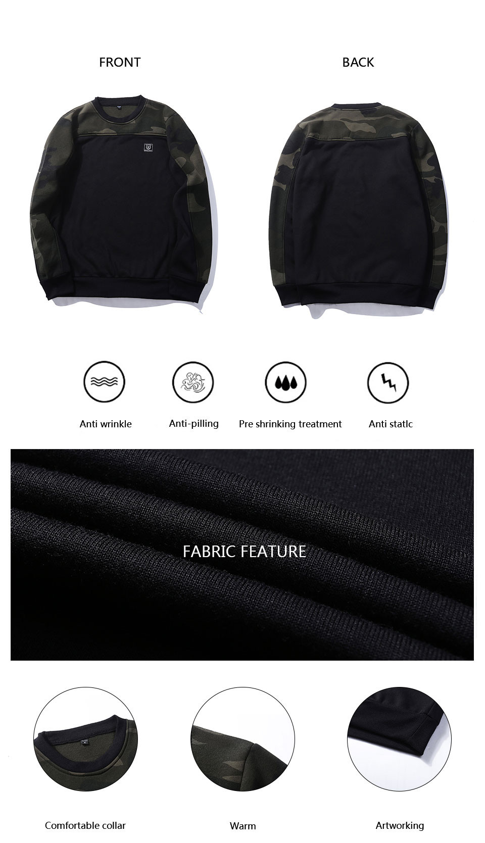 Men Sweatshirt Military Hoodies Western Loose Fleece Camouflage Hip Hop Tracksuit