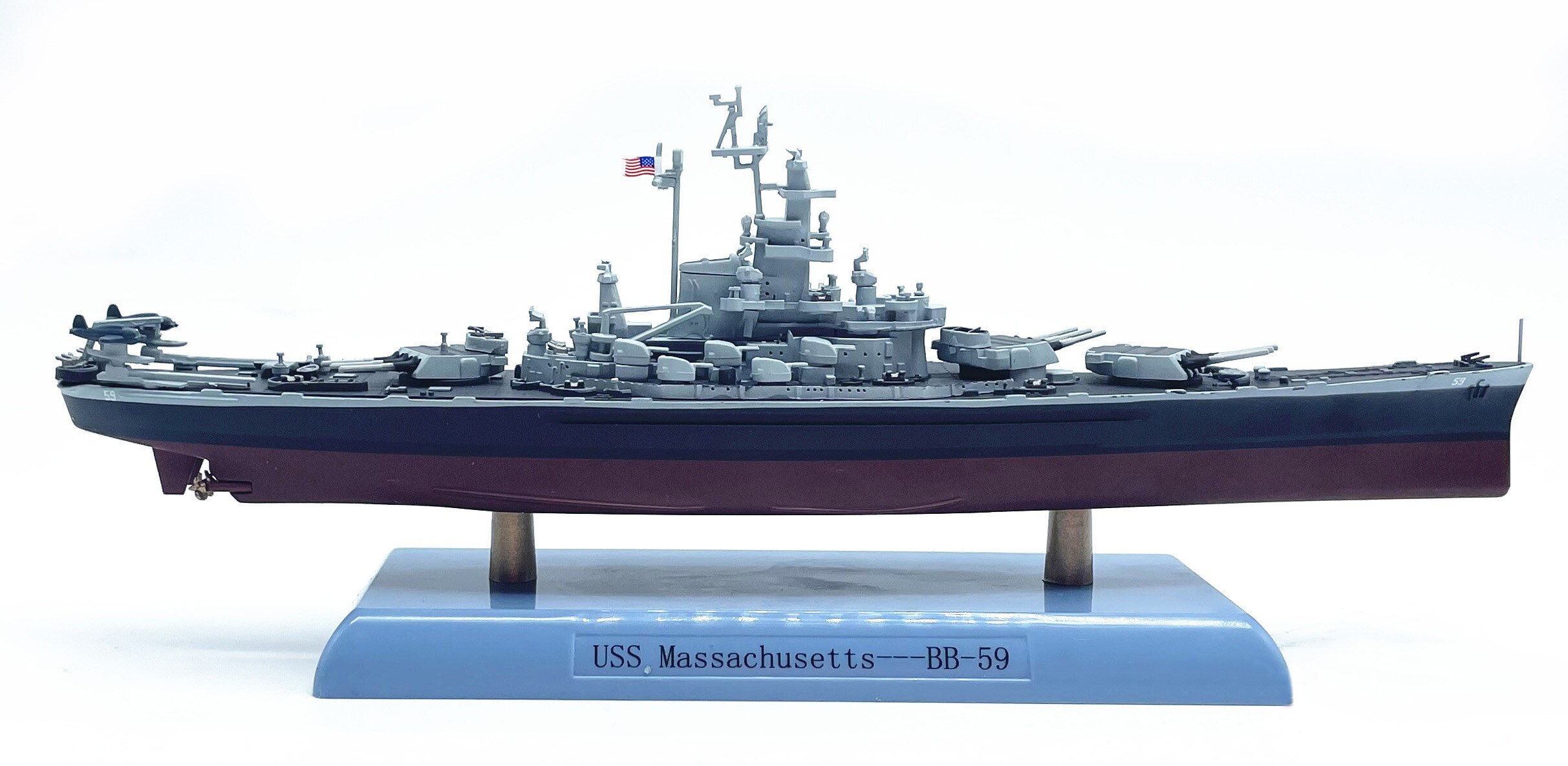1:1000 World War II Massachusetts BB-59 battleship Finished model ornaments Hull alloy