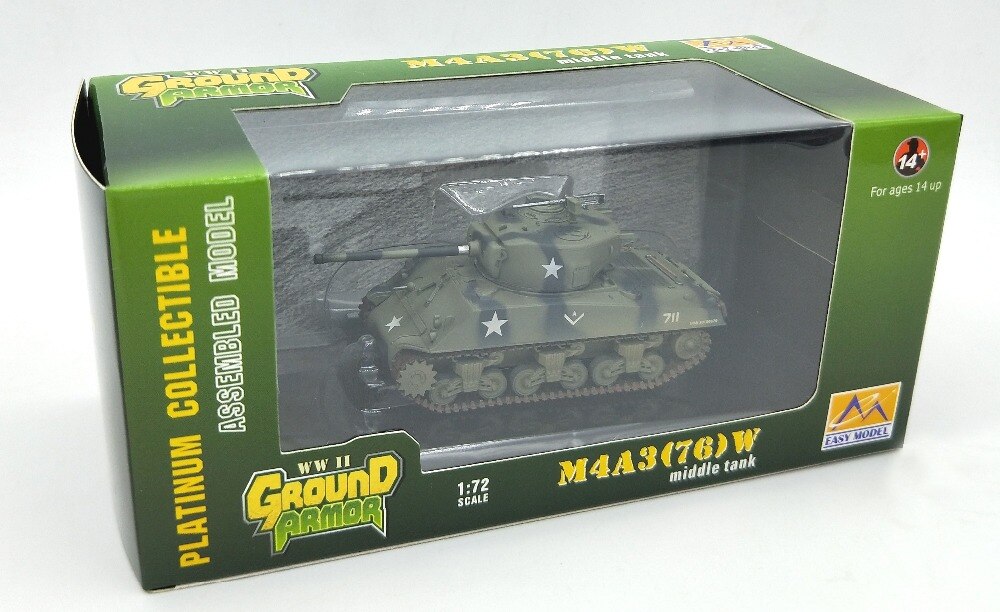 1:72 Us M4A3 tank model in World War II 76MM artillery Finished model 36261