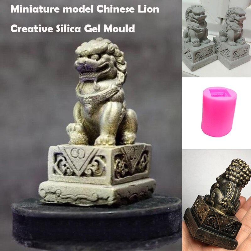 Miniature model Chinese Lion Three dimensional lion Creative Silica Gel Mould Sand Table Scene Material Tool