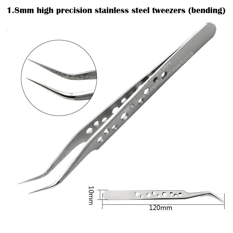 Modeling tools 1.8mm high precision stainless steel tweezers Anti-magnetic and anti-static band-hole tweezers