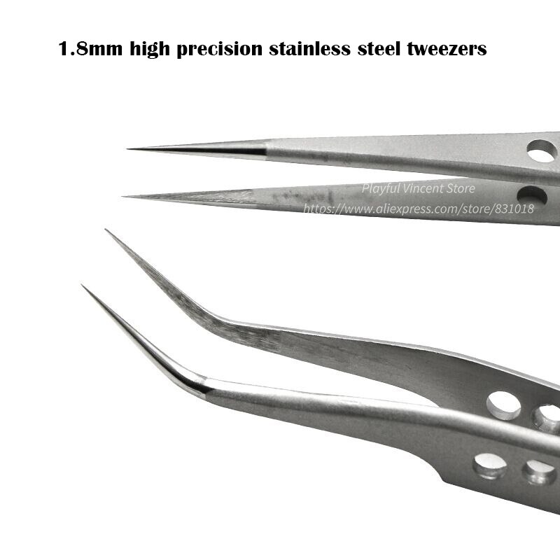 Modeling tools 1.8mm high precision stainless steel tweezers Anti-magnetic and anti-static band-hole tweezers