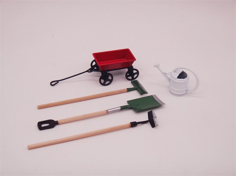 Miniature model 1:12 Horticultural farm implements Five piece suit Iron catalpa kettle trolley Garden scene model