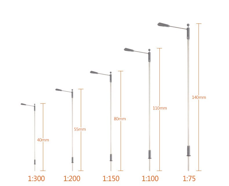 miniature Metal Street Lamp It can emit light. 1:75-1:300 4-14 cm high Architectural Sandpan Landscape Street Lamp