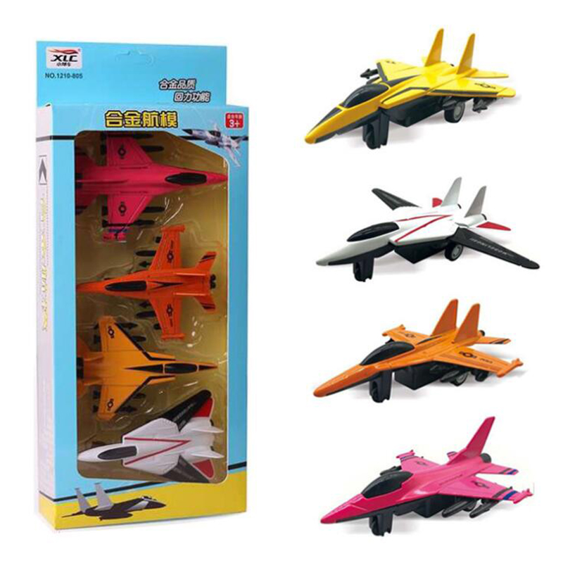 4pcs/set Airplane Model Toy Fighter Metal Aircraft Pull Back Alloy Static Diecast Plastic Plane Model for Kids Boy Children Gift