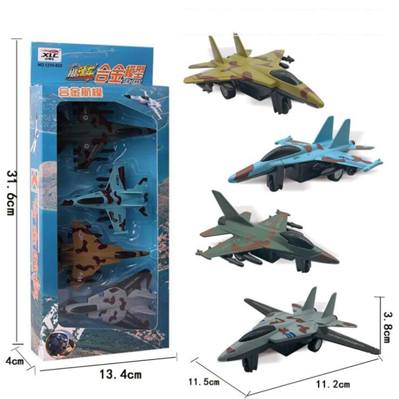 4pcs/set Airplane Model Toy Fighter Metal Aircraft Pull Back Alloy Static Diecast Plastic Plane Model for Kids Boy Children Gift