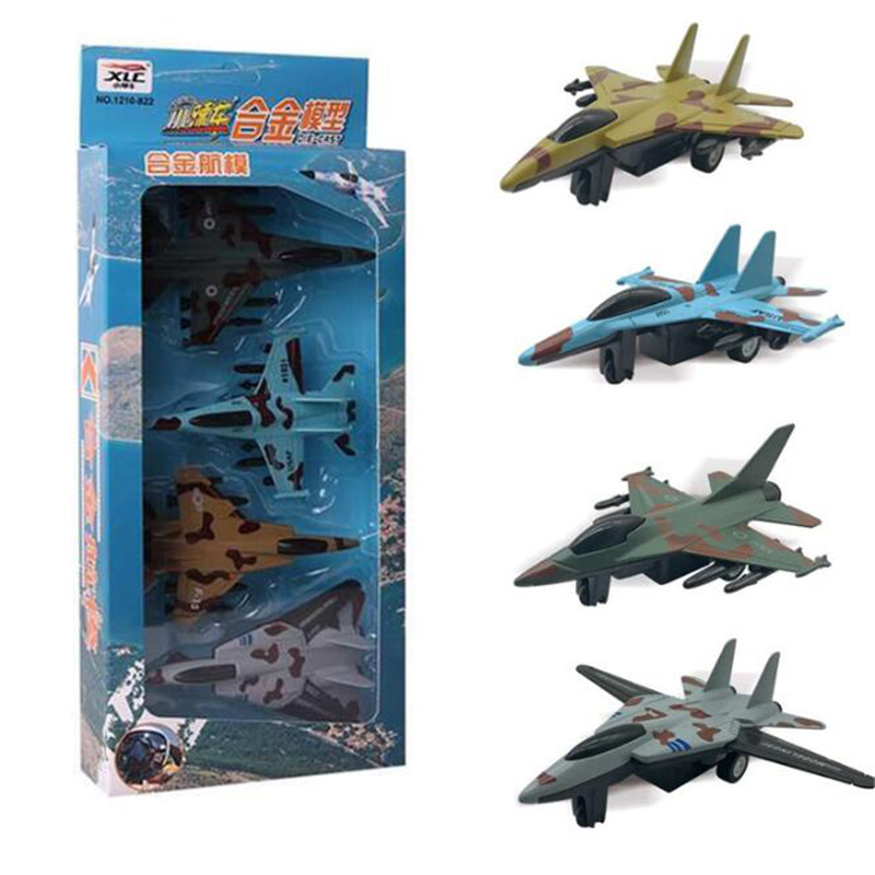 4pcs/set Airplane Model Toy Fighter Metal Aircraft Pull Back Alloy Static Diecast Plastic Plane Model for Kids Boy Children Gift