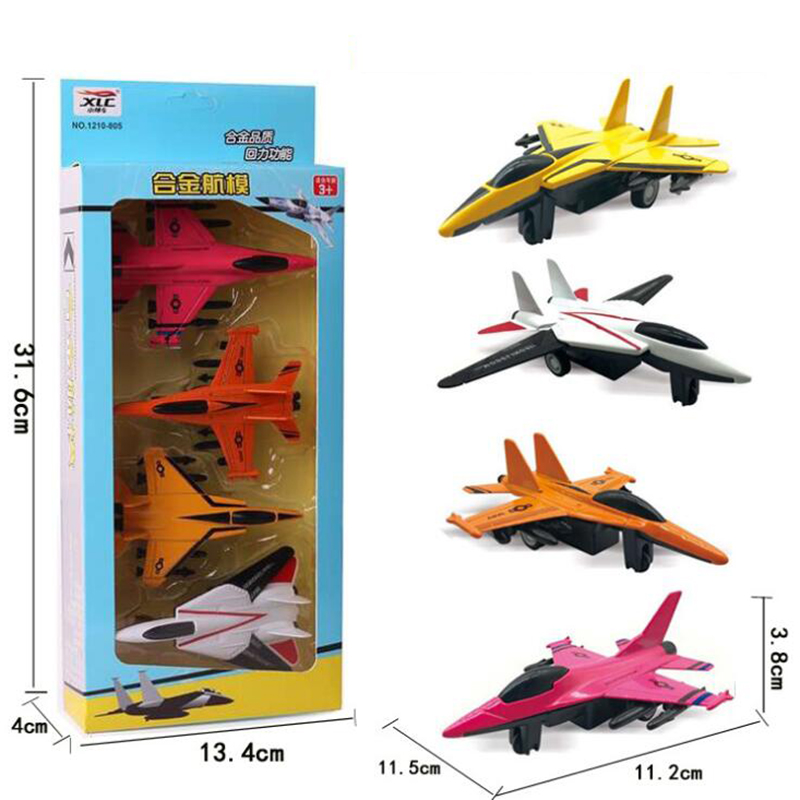 4pcs/set Airplane Model Toy Fighter Metal Aircraft Pull Back Alloy Static Diecast Plastic Plane Model for Kids Boy Children Gift