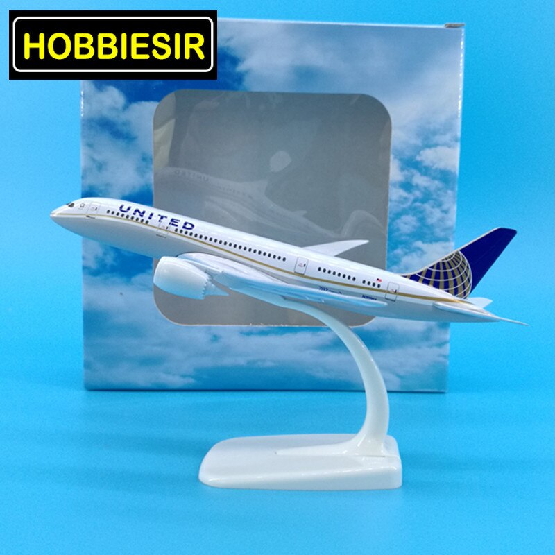 20cm Alloy Aircraft 1/400 Scale Boeing787 United airlines airplane model aircraft W base diecast plastic plane toy gifts for kid