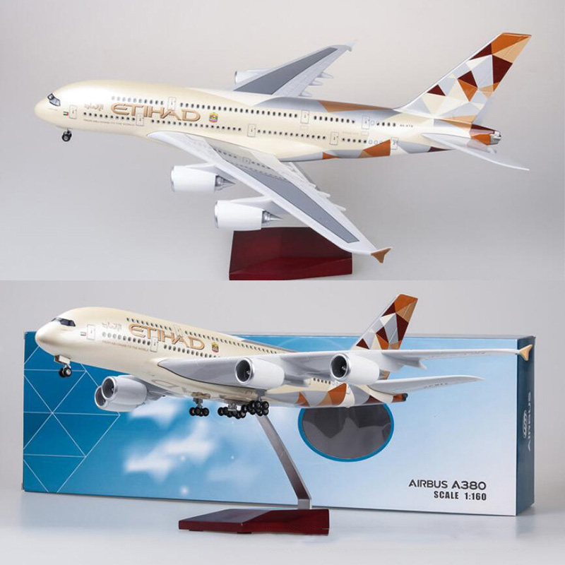50.5CM camouflage aircraft Model 1/160 Scale Airplane A380 Airbus ETIHAD Airline W Light & Wheels Diecast Plastic Plane Toy Gift