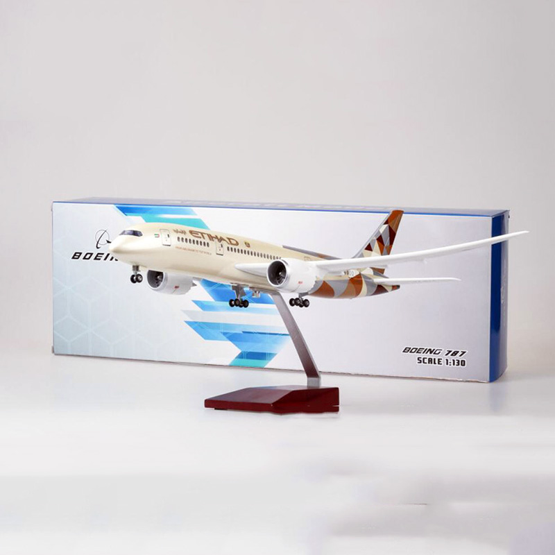 43cm Airplane 1/130 Scale simulation Boeing B787 Aircraft ETIHAD Airlines Model Pedestal Light&Wheels Diecast Plastic Plane Toys