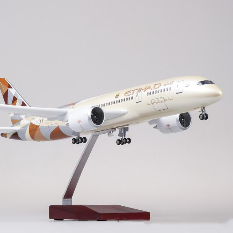 43cm Airplane 1/130 Scale simulation Boeing B787 Aircraft ETIHAD Airlines Model Pedestal Light&Wheels Diecast Plastic Plane Toys