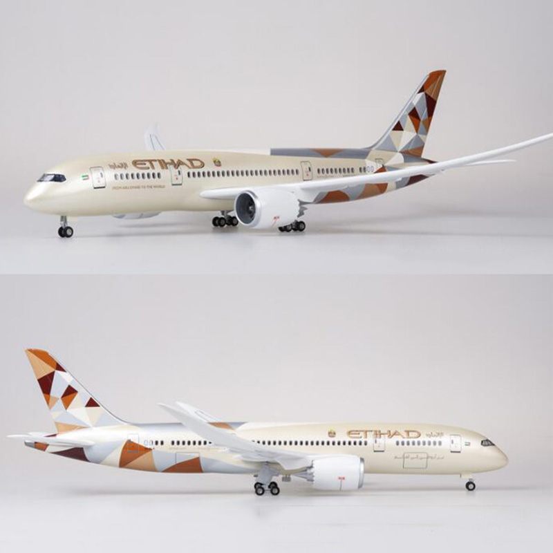 43cm Airplane 1/130 Scale simulation Boeing B787 Aircraft ETIHAD Airlines Model Pedestal Light&Wheels Diecast Plastic Plane Toys