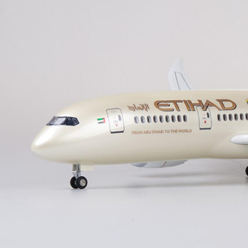 43cm Airplane 1/130 Scale simulation Boeing B787 Aircraft ETIHAD Airlines Model Pedestal Light&Wheels Diecast Plastic Plane Toys