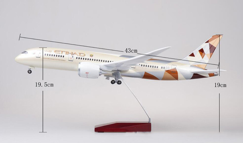 43cm Airplane 1/130 Scale simulation Boeing B787 Aircraft ETIHAD Airlines Model Pedestal Light&Wheels Diecast Plastic Plane Toys