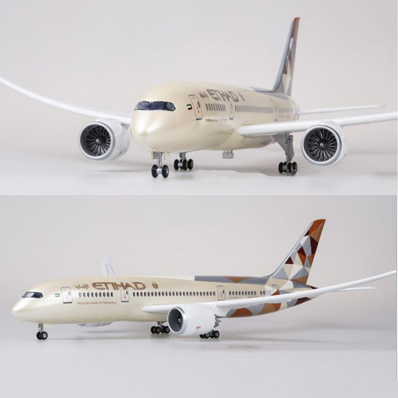 43cm Airplane 1/130 Scale simulation Boeing B787 Aircraft ETIHAD Airlines Model Pedestal Light&Wheels Diecast Plastic Plane Toys
