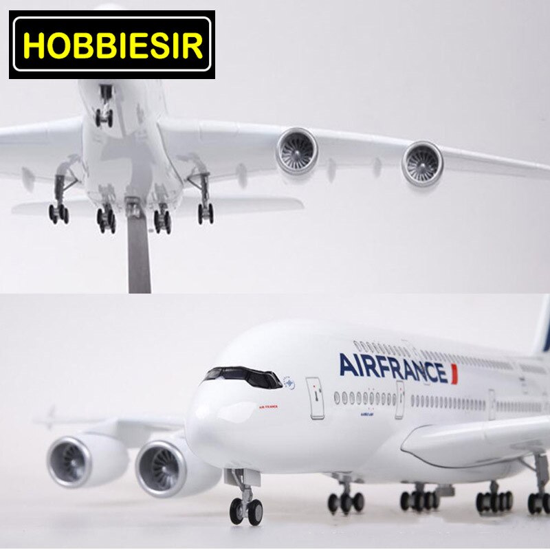 50.5CM 1/160 Scale Airbus A380 Airplane Air France Airline Model W LED Light & Wheel Diecast Plastic Resin Plane For Collection