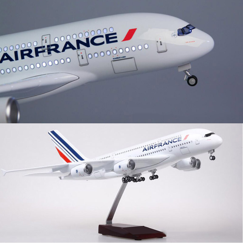 50.5CM 1/160 Scale Airbus A380 Airplane Air France Airline Model W LED Light & Wheel Diecast Plastic Resin Plane For Collection