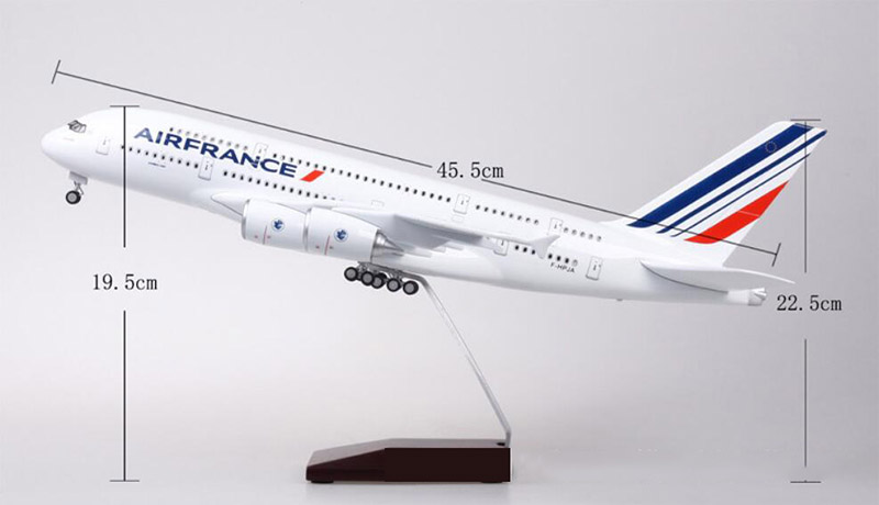 50.5CM 1/160 Scale Airbus A380 Airplane Air France Airline Model W LED Light & Wheel Diecast Plastic Resin Plane For Collection