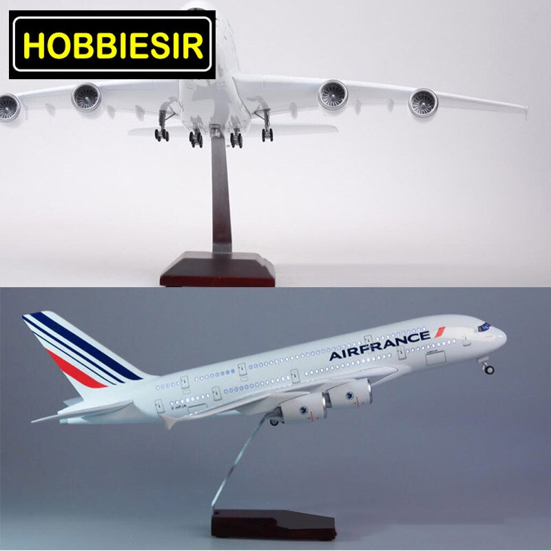 50.5CM 1/160 Scale Airbus A380 Airplane Air France Airline Model W LED Light & Wheel Diecast Plastic Resin Plane For Collection