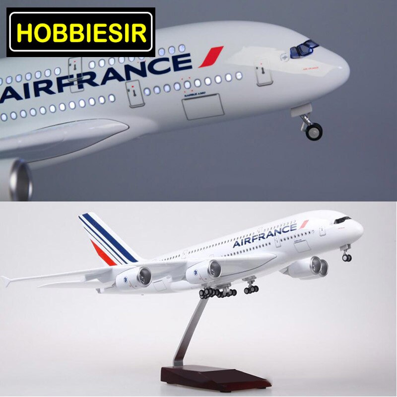 50.5CM 1/160 Scale Airbus A380 Airplane Air France Airline Model W LED Light & Wheel Diecast Plastic Resin Plane For Collection