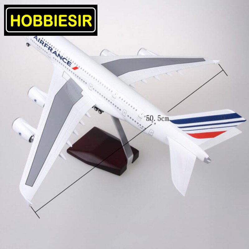50.5CM 1/160 Scale Airbus A380 Airplane Air France Airline Model W LED Light & Wheel Diecast Plastic Resin Plane For Collection