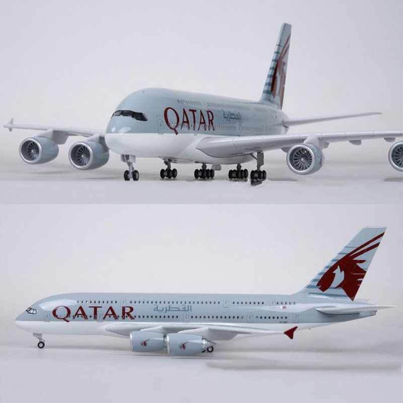 50.5CM Airplane 1/160 Scale Simulation Airbus A380 QATAR Airline Alloy Model W Light&Wheel Diecast Plastic Resin PlaneCollection