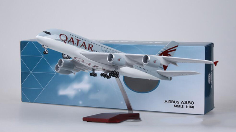 50.5CM Airplane 1/160 Scale Simulation Airbus A380 QATAR Airline Alloy Model W Light&Wheel Diecast Plastic Resin PlaneCollection