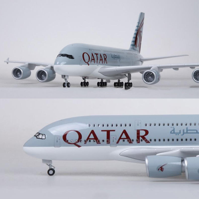 50.5CM Airplane 1/160 Scale Simulation Airbus A380 QATAR Airline Alloy Model W Light&Wheel Diecast Plastic Resin PlaneCollection