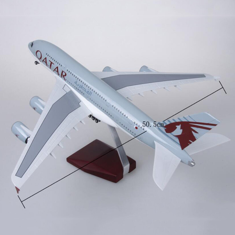 50.5CM Airplane 1/160 Scale Simulation Airbus A380 QATAR Airline Alloy Model W Light&Wheel Diecast Plastic Resin PlaneCollection