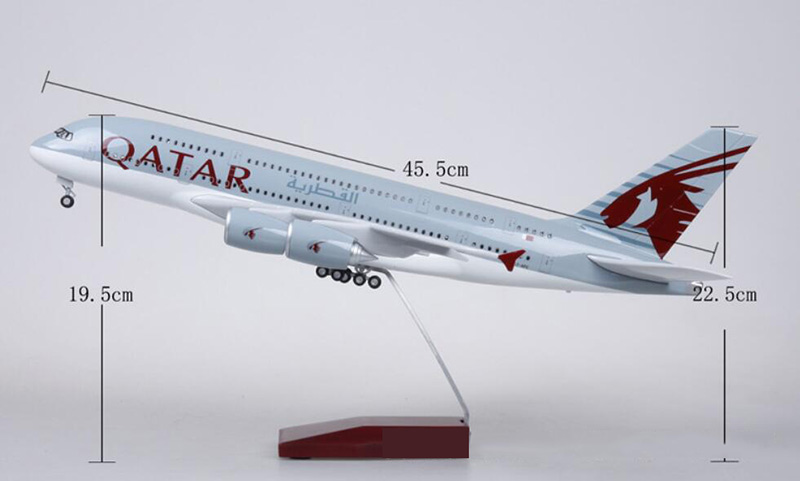 50.5CM Airplane 1/160 Scale Simulation Airbus A380 QATAR Airline Alloy Model W Light&Wheel Diecast Plastic Resin PlaneCollection