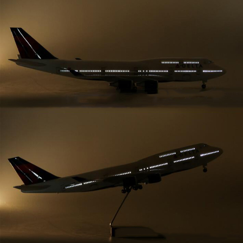 47cm Airplane 1/150 Scale Boeing 747 B747 Airline Aircraft DELTA Model W Light&Wheel Diecast Resin Plane For Collection Toy