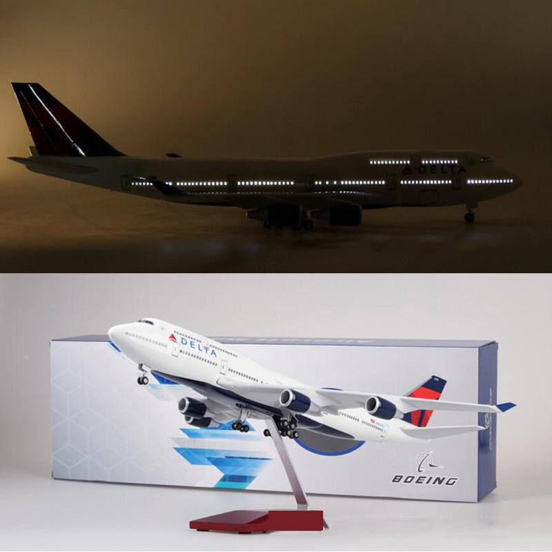 47cm Airplane 1/150 Scale Boeing 747 B747 Airline Aircraft DELTA Model W Light&Wheel Diecast Resin Plane For Collection Toy