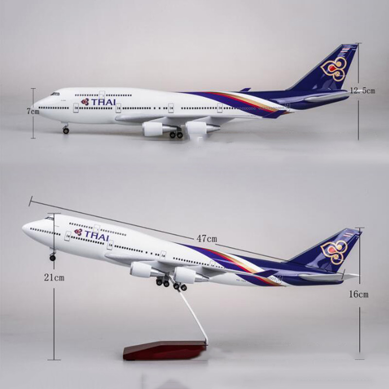 1/150 Scale 47cm Alloy Aircraft Boeing 747 B747 Thailand Plane THAI Airline Airplane Model Base Light & Wheel Diecast Resin Toys