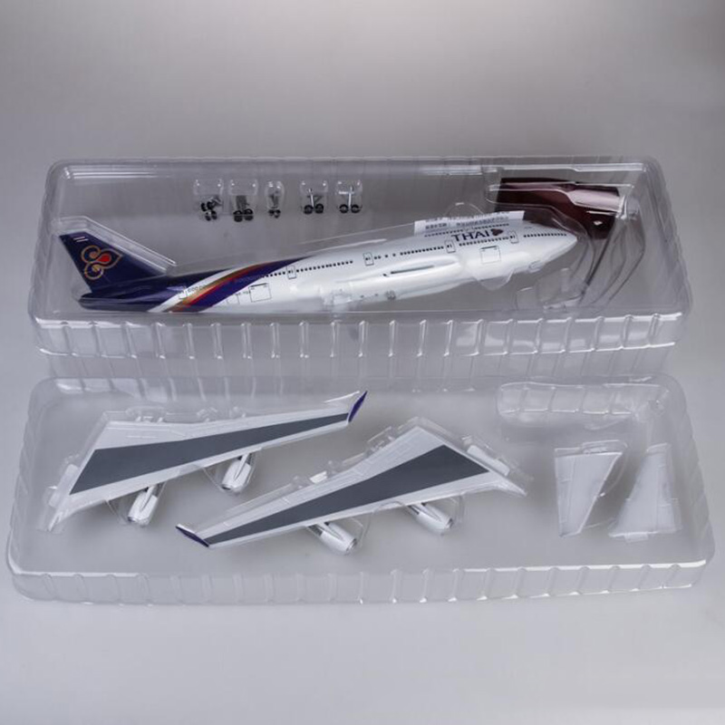 1/150 Scale 47cm Alloy Aircraft Boeing 747 B747 Thailand Plane THAI Airline Airplane Model Base Light & Wheel Diecast Resin Toys