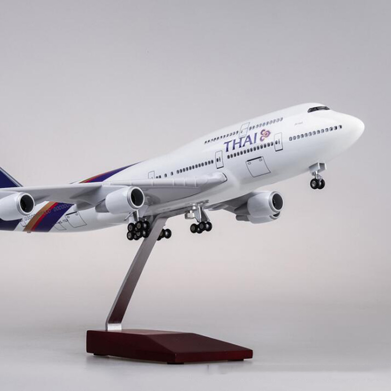 1/150 Scale 47cm Alloy Aircraft Boeing 747 B747 Thailand Plane THAI Airline Airplane Model Base Light & Wheel Diecast Resin Toys