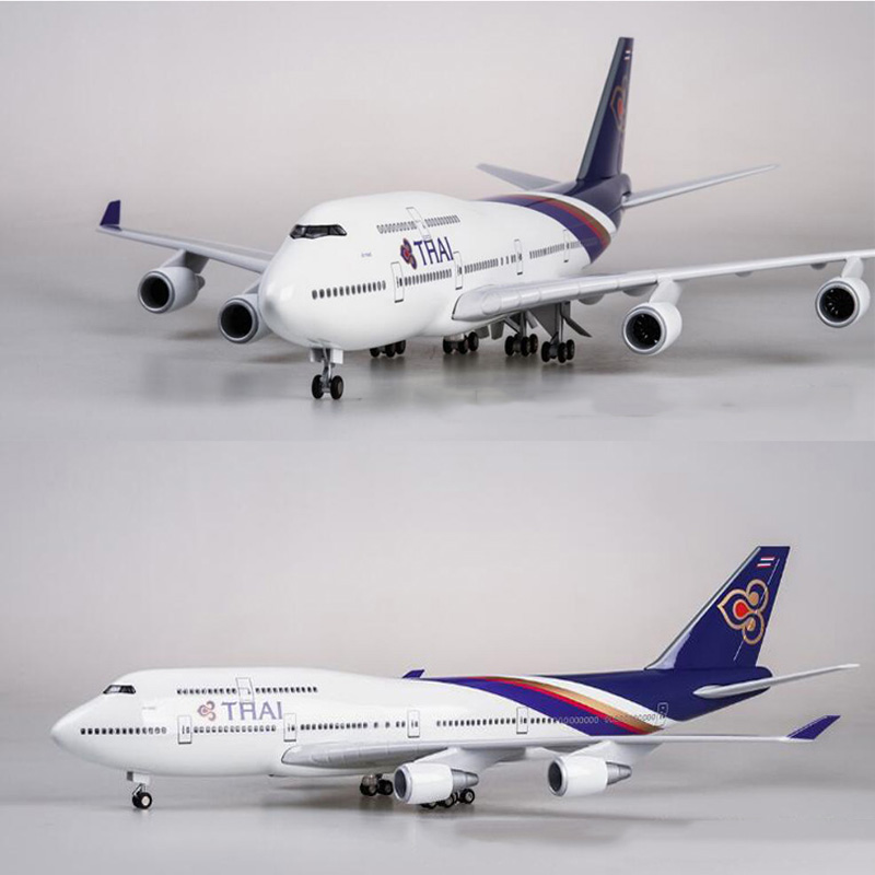 1/150 Scale 47cm Alloy Aircraft Boeing 747 B747 Thailand Plane THAI Airline Airplane Model Base Light & Wheel Diecast Resin Toys