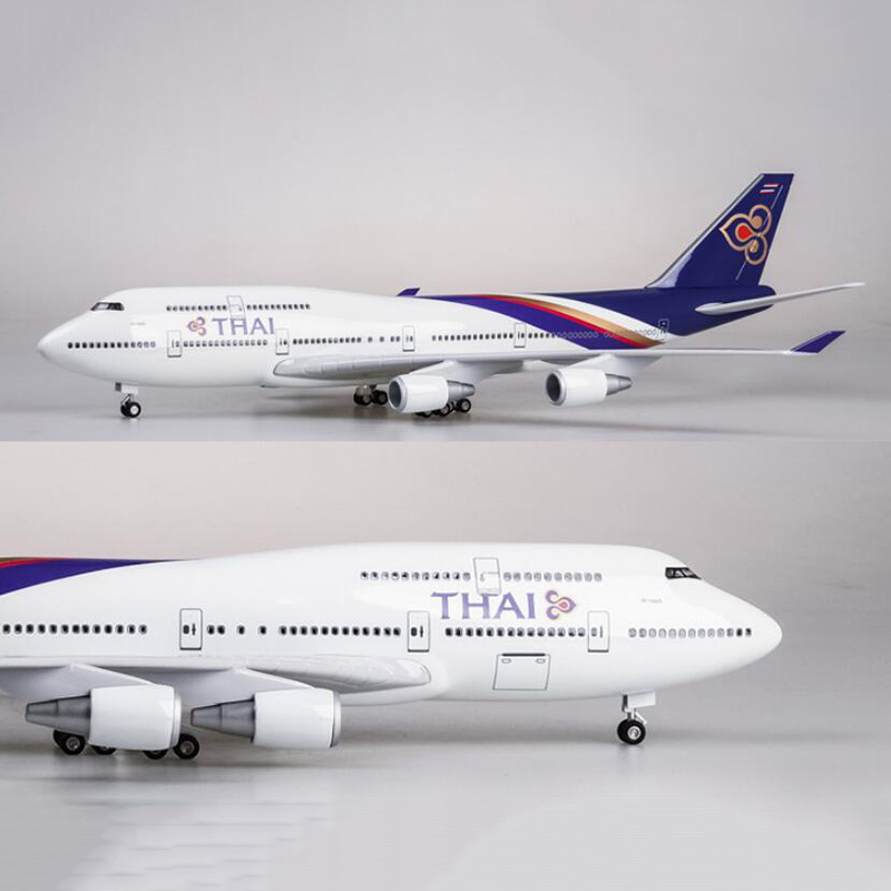 1/150 Scale 47cm Alloy Aircraft Boeing 747 B747 Thailand Plane THAI Airline Airplane Model Base Light & Wheel Diecast Resin Toys