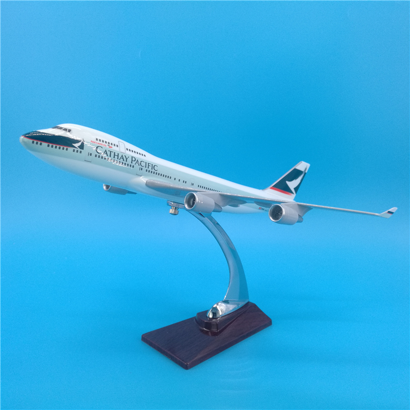32CM Hongkong CATHAY PACIFIC Airlines alloy airplane model toys Boeing B747 airway aircraft W base diecast plastic plane gifts