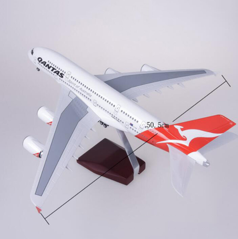 50.5CM Alloy Aircraft 1/160 Scale Airplane Airbus A380 QANTAS Airline Model W Light&Wheel Diecast Plastic Plane For Collection