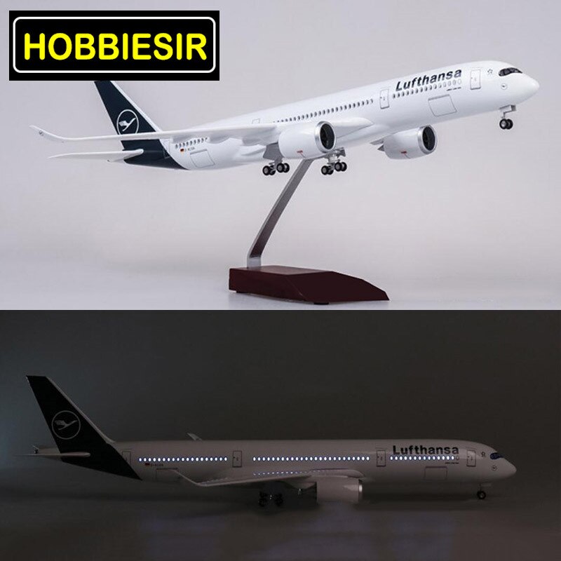47CM 1/142 Lufthansa Airline Model Airplane Airbus A350 Aircraft W LED Light & Wheel Diecast Plastic Resin Plane Collection