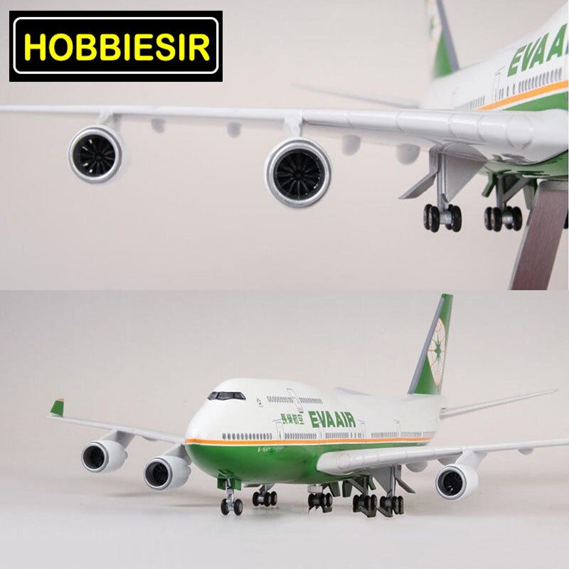 47CM Aircraft Model Toys 1/150 Scale Airplane Boeing B747 Aircraft Taiwan EVA AIR Airline W Light&Wheel Diecast 747 Plane Toy