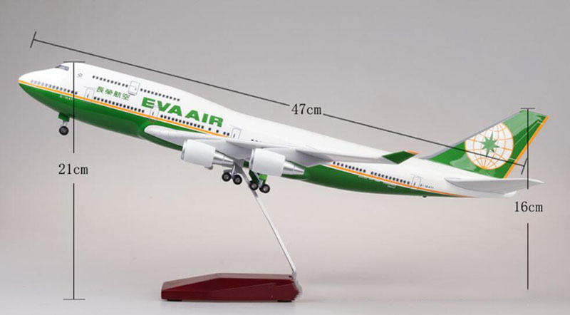 47CM Aircraft Model Toys 1/150 Scale Airplane Boeing B747 Aircraft Taiwan EVA AIR Airline W Light&Wheel Diecast 747 Plane Toy