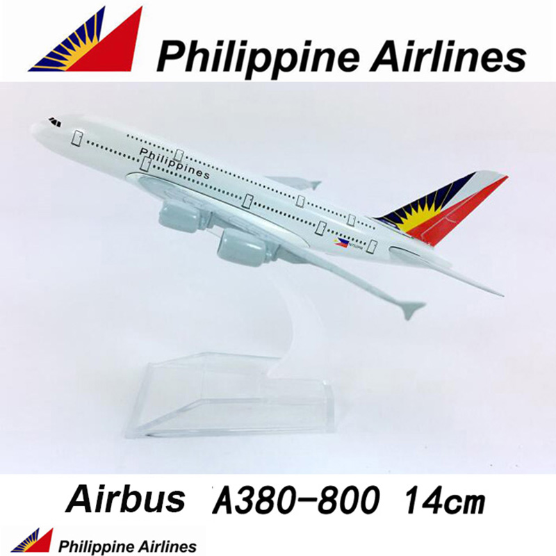 14CM Diecast Aircraft 1:400 Airbus A380-800 model Philippine airplane landing gear alloy airplane collectible display Child gift