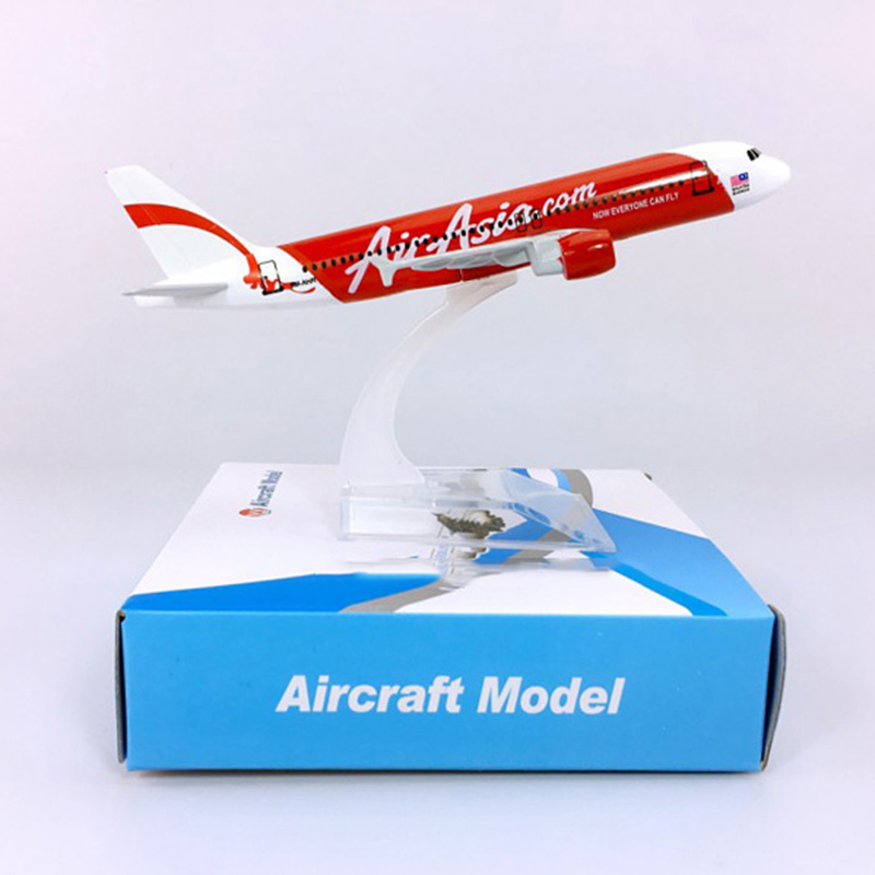16CM Red Diecast Aircraft 1:400 Airbus A320-200 model Air Asia airline with base alloy airplane CHRISTMAS plane For collection