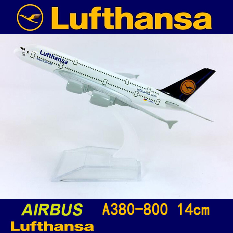 14CM Alloy Aircraft 1:400 Airbus A380-800 model Lufthansa airplane with base Diecast airplane collectible Plane display toy Gift