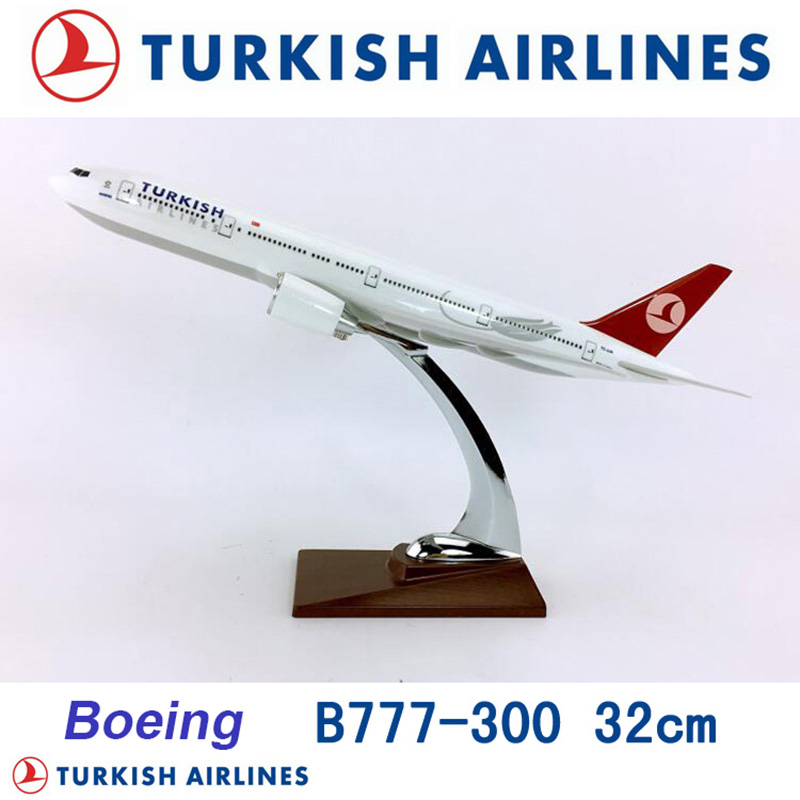 32cm simulation Boeing 777-300 big Turkey airlines airplane model toy aircraft diecast plastic With base alloy plane collectible